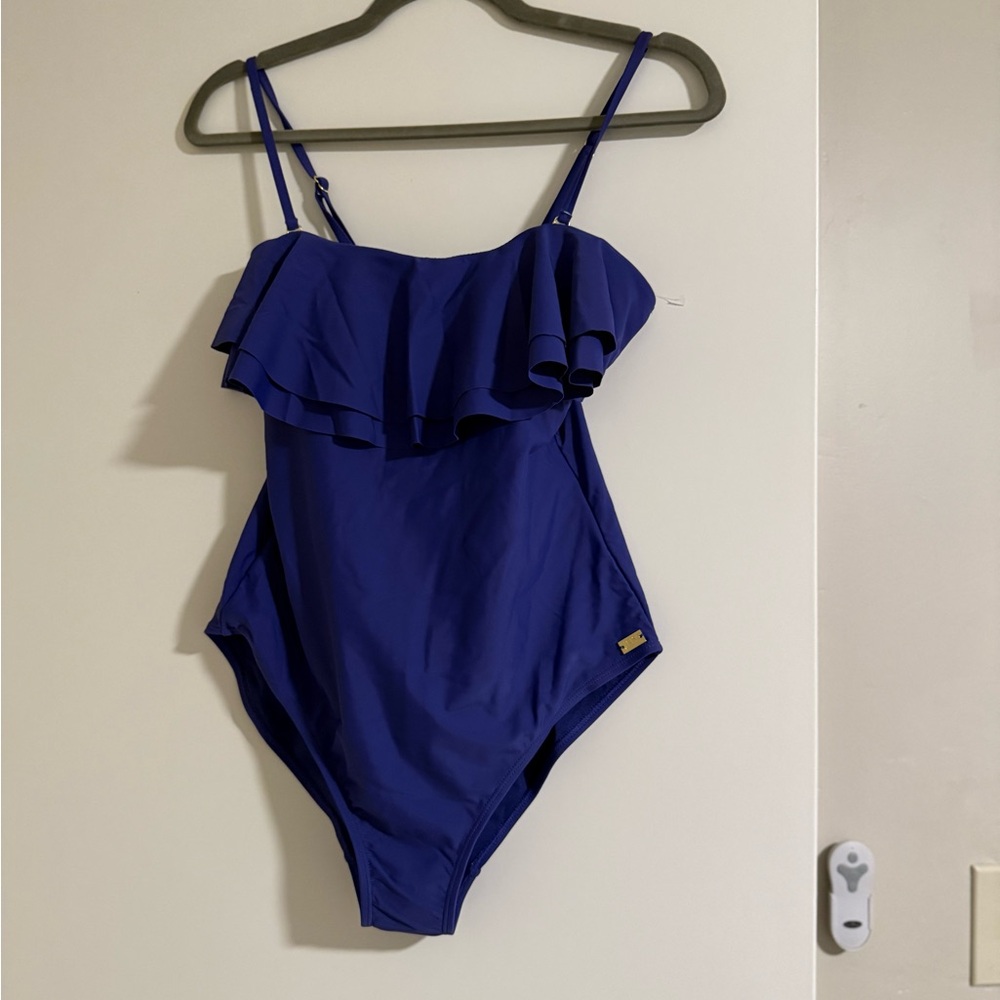 Jones New York Royal Blue Ruffled One Piece Swimsuit. NWOT